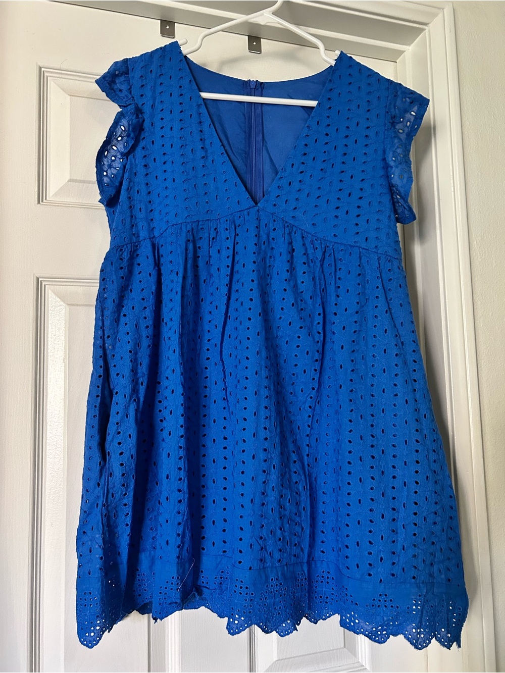 Blue Eyelet V-Neck Women's Top